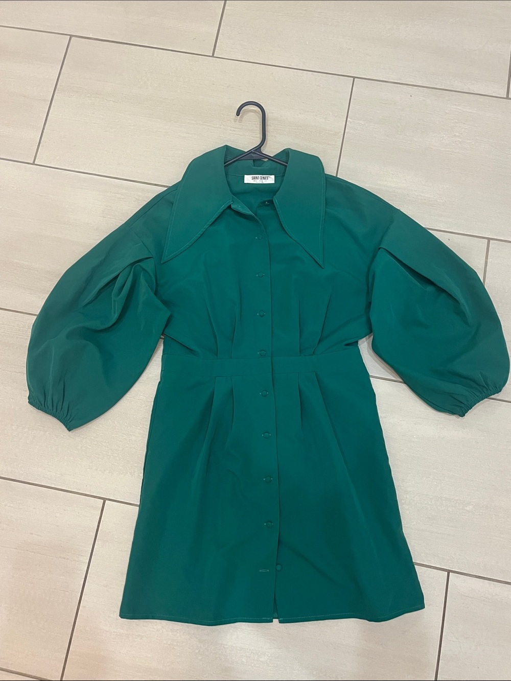 Teal Puff-Sleeve Button-Front Mini Dress - Unbranded